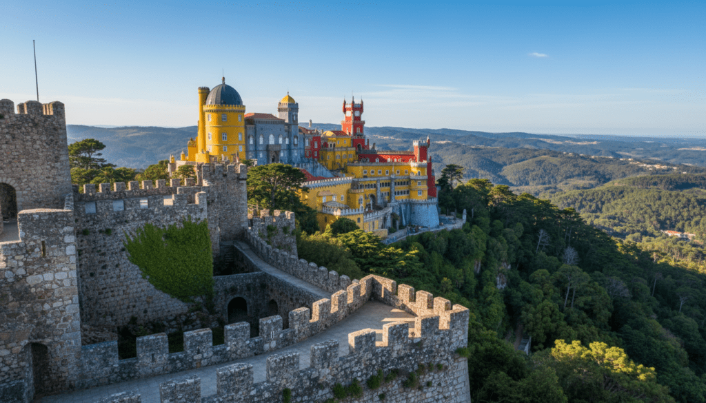 castle sintra and pena palace view castle sintra and pena palace view