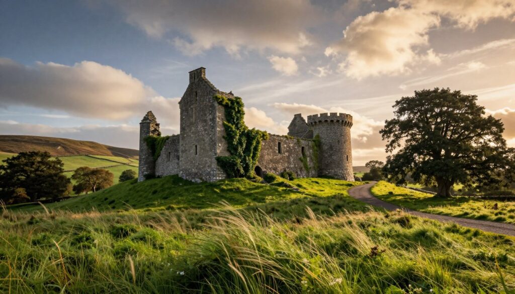 remote castle ruins Ireland along the countryside remote castle ruins Ireland along the countryside