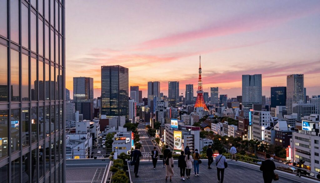 Tokyo urban skyline and observatory view Tokyo urban skyline and observatory view